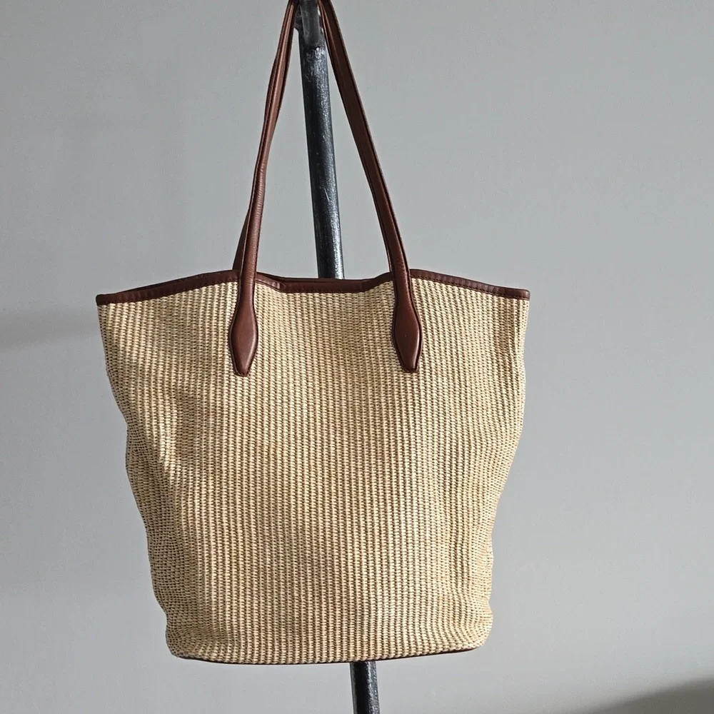 Madewell The Leather-Trimmed Straw Tote In Rustic Twig Multi - Picture 5 of 15